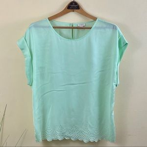 J. CREW Mint Green Short Sleeve Scalloped Hem Top